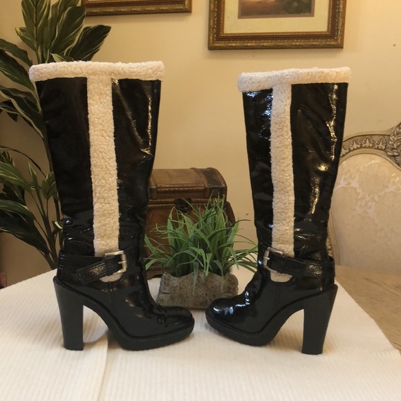 Michael Kors knee Boots black patent faux fur - Picture 9 of 15